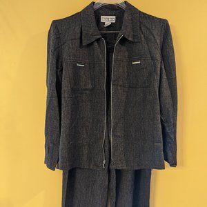 2 Piece Suit with Zipper Jacket & Metal Accents